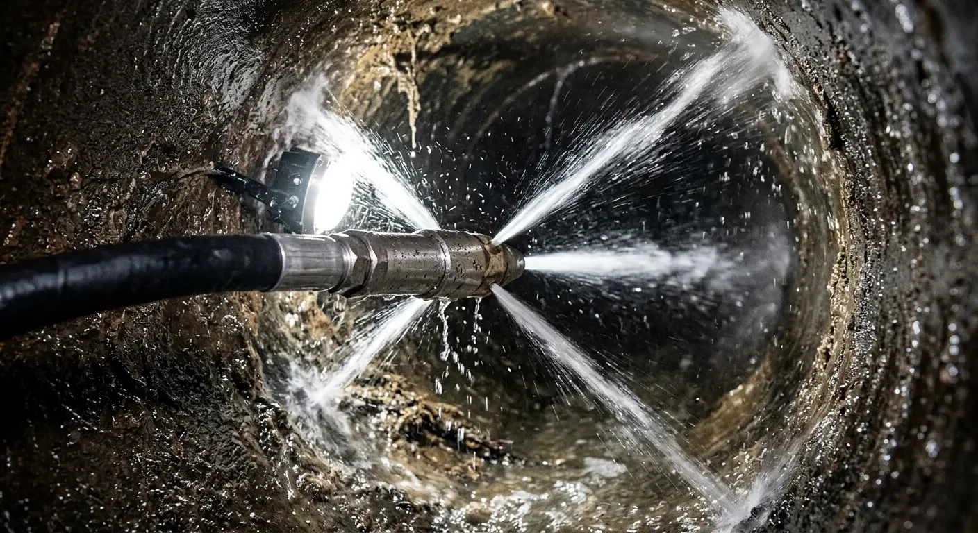 High-pressure hydro jetting nozzle cleaning sewer pipe for Storm Drain Cleaning in Palmerton